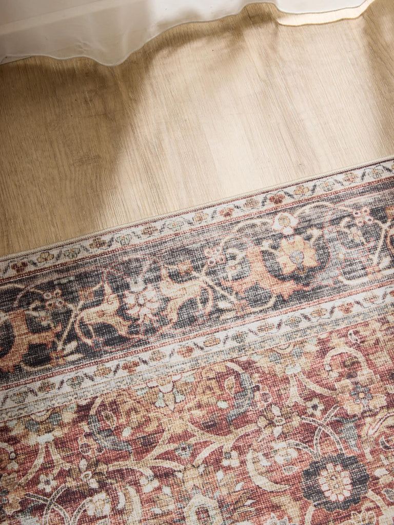 Tapis oriental vintage de couloir marron lavable 80x240 cm