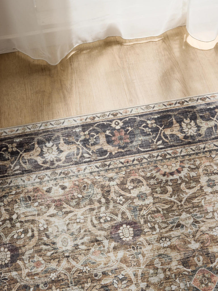 Tapis oriental vintage gris et marron lavable 140x200 cm