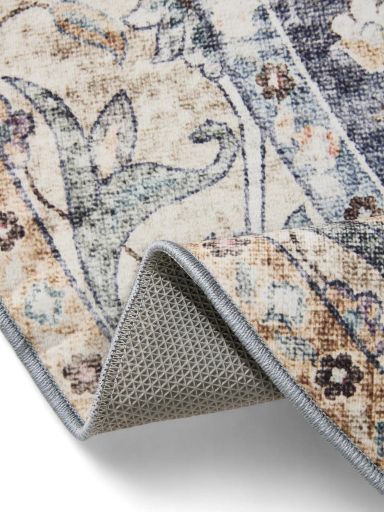 Tapis oriental vintage rond bleu lavable 160 cm de diamètre