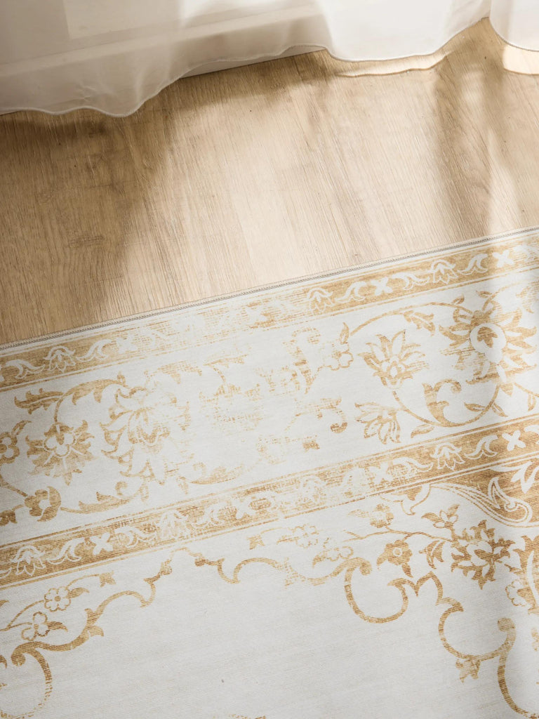 Tapis vintage inspiration oriental de couloir beige lavable 80x240 cm