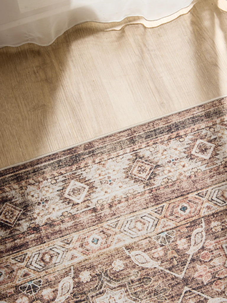 Tapis ethnique vintage de couloir marron lavable 80x240 cm