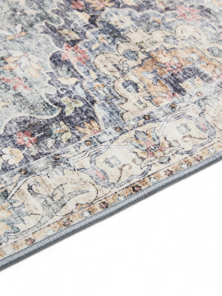 Tapis oriental vintage bleu lavable 60x120 cm