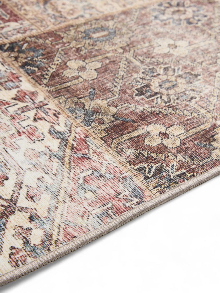 Tapis patchwork vintage marron et bordeaux lavable 80x150 cm