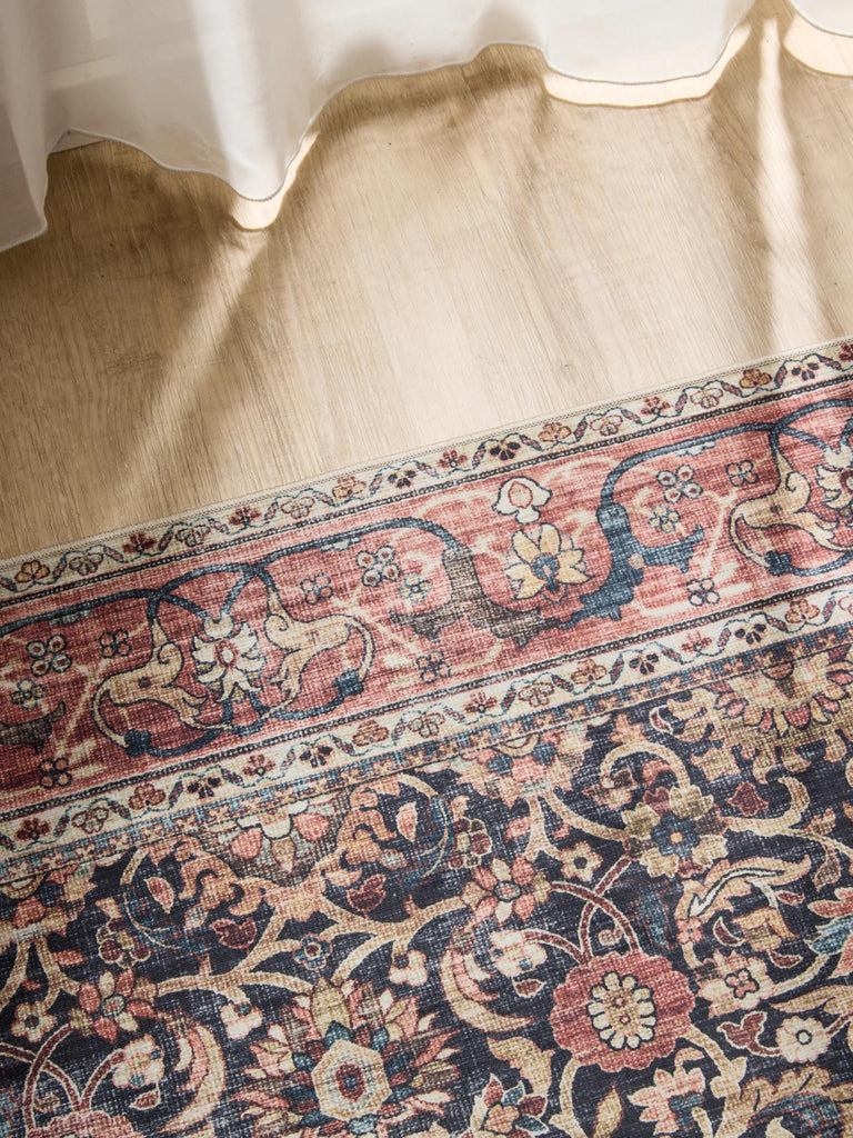 Tapis oriental vintage noir et marron lavable 80x150 cm