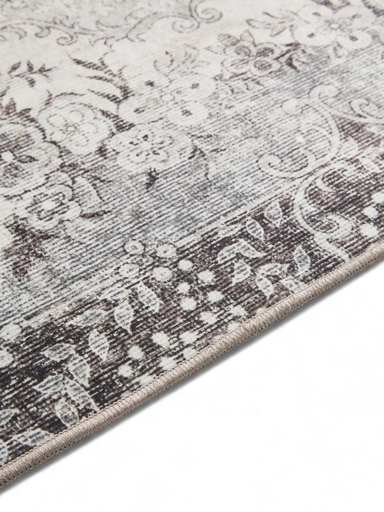 Tapis à fleurs vintage gris lavable 80x150 cm