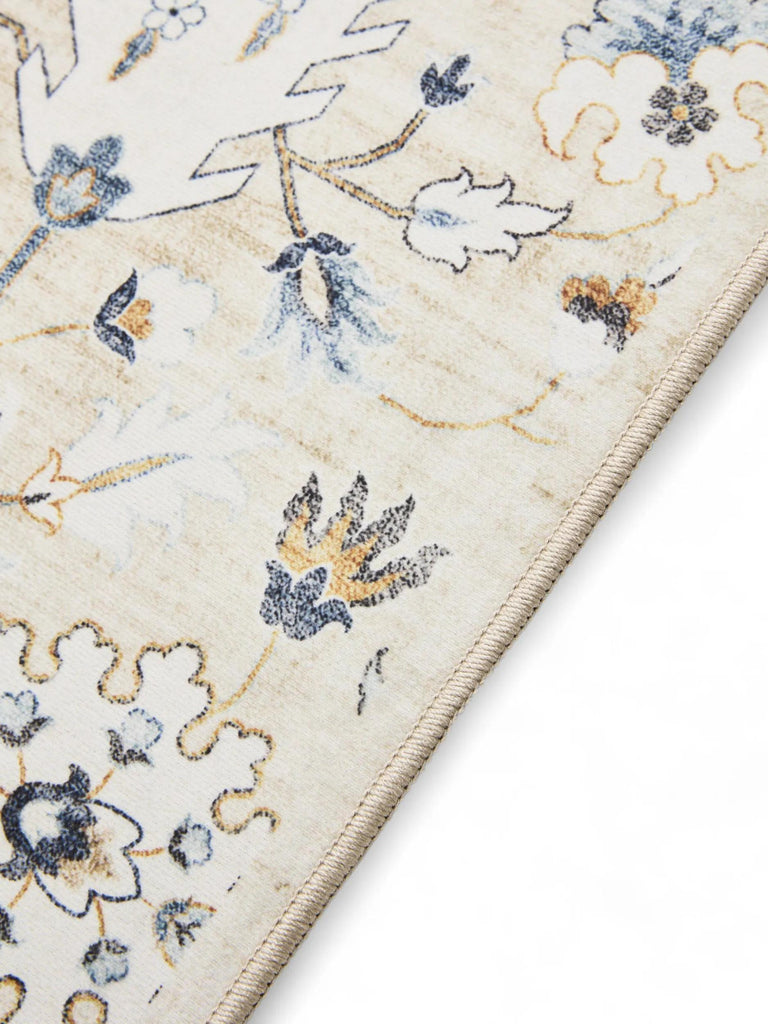 Tapis à fleurs beige lavable 200x300 cm