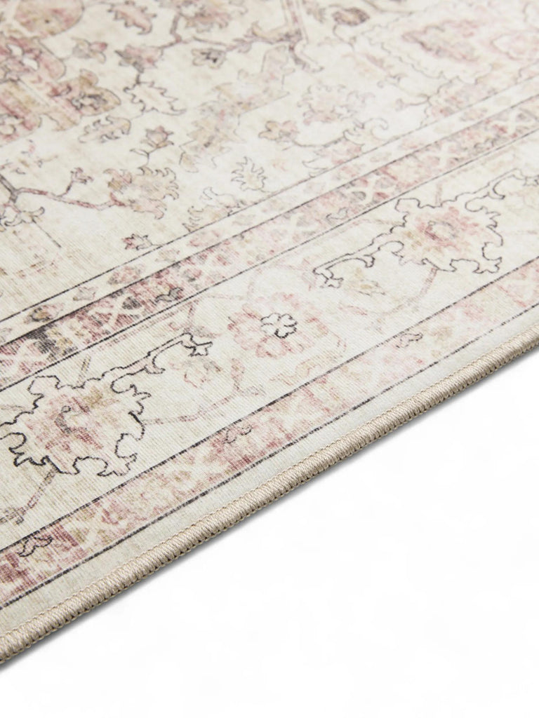 Tapis vintage beige et rose lavable 80x150 cm