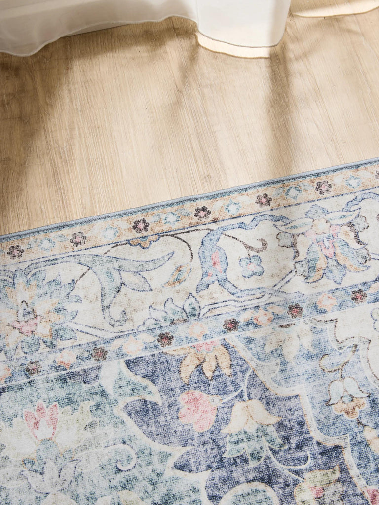 Tapis oriental vintage bleu lavable 60x120 cm