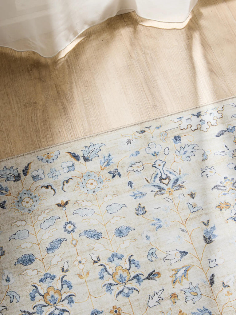 Tapis à fleurs beige lavable 200x300 cm