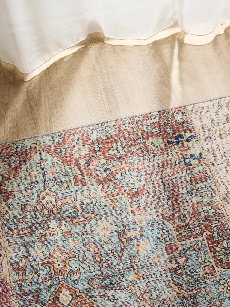 Tapis patchwork vintage marron et bordeaux lavable 160x230 cm