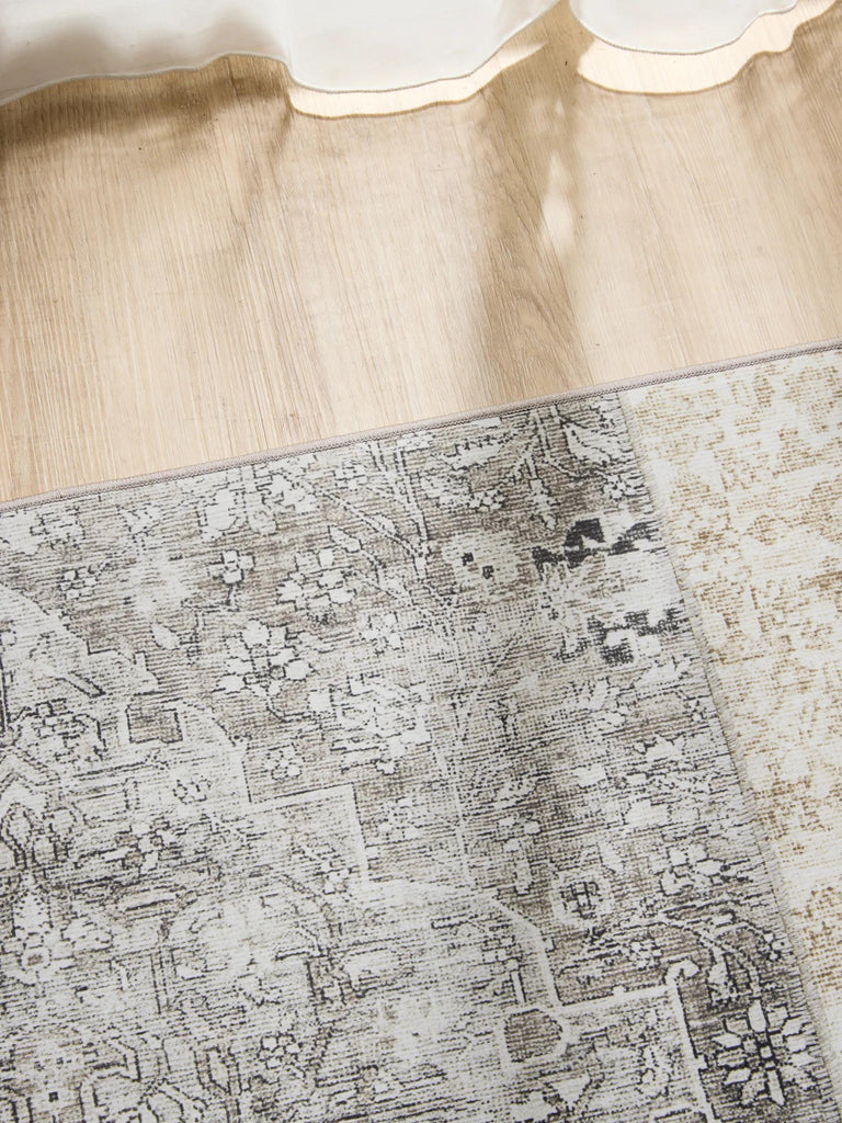 Tapis patchwork vintage gris lavable 60x120 cm