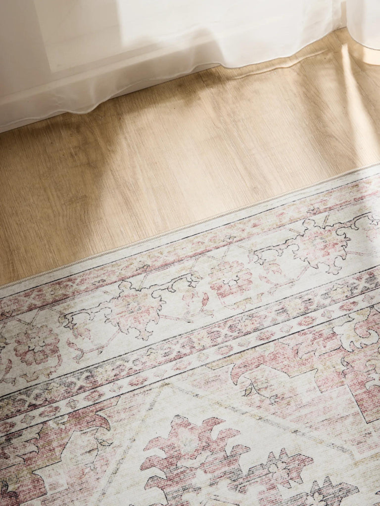 Tapis vintage beige et rose lavable 200x300 cm