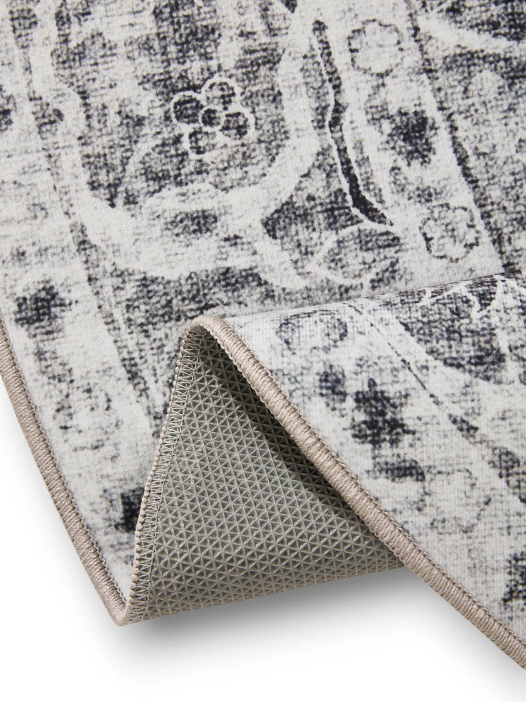 Tapis oriental vintage rond gris lavable 120 cm de diamètre