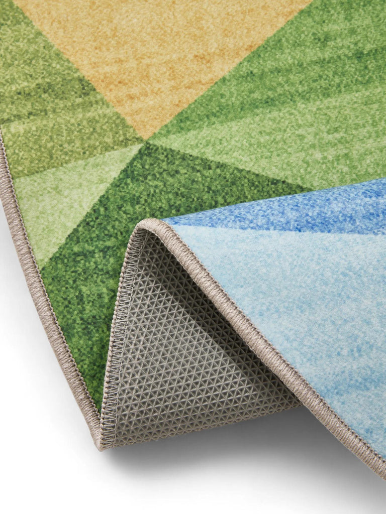 Tapis géométrique arc-en-ciel rond multicolore lavable 120 cm de diamètre