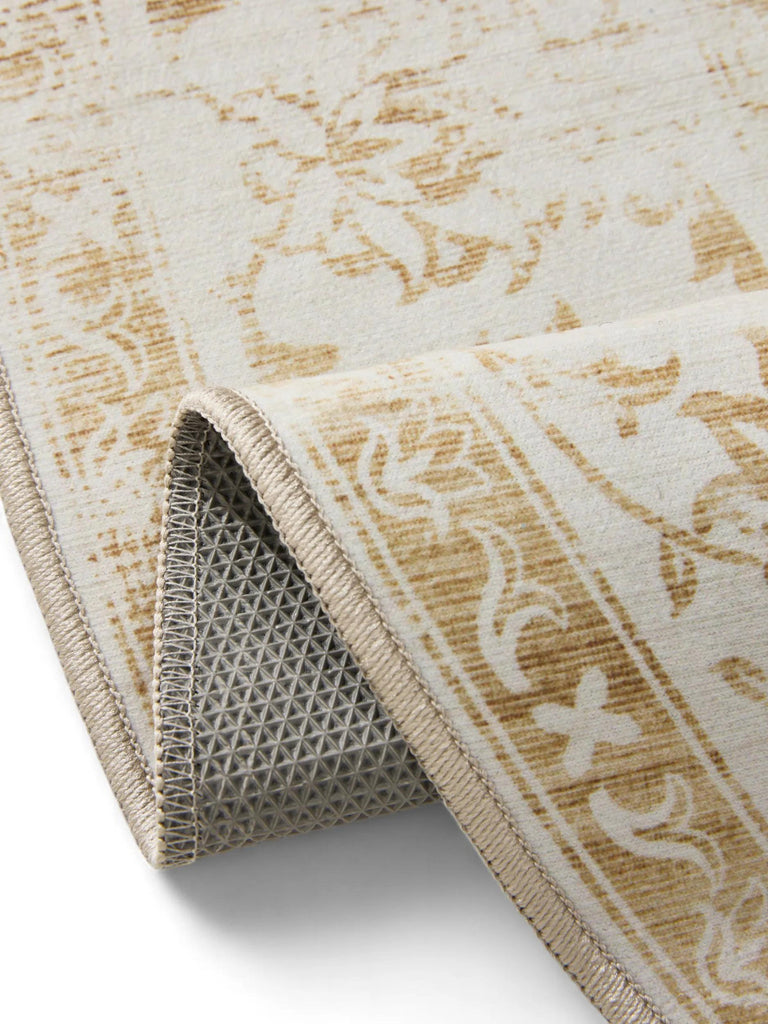 Tapis vintage inspiration oriental rond beige lavable 160 cm de diamètre