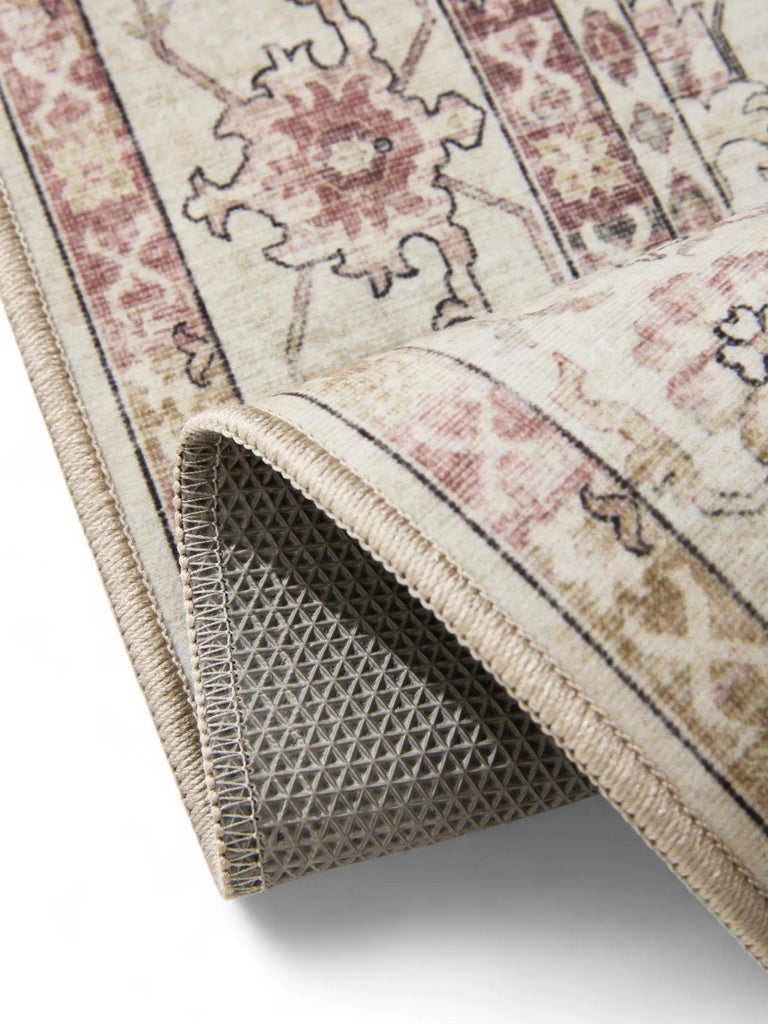 Tapis vintage beige et rose lavable 160x230 cm