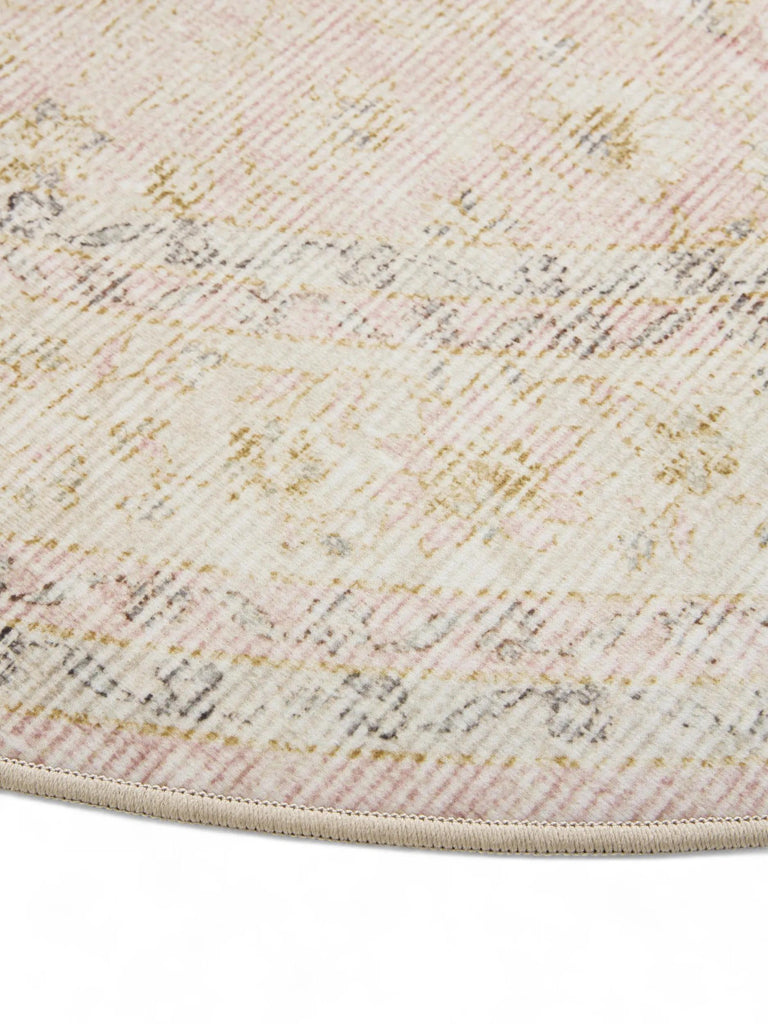 Tapis vintage effet usé rond beige lavable 160 cm de diamètre