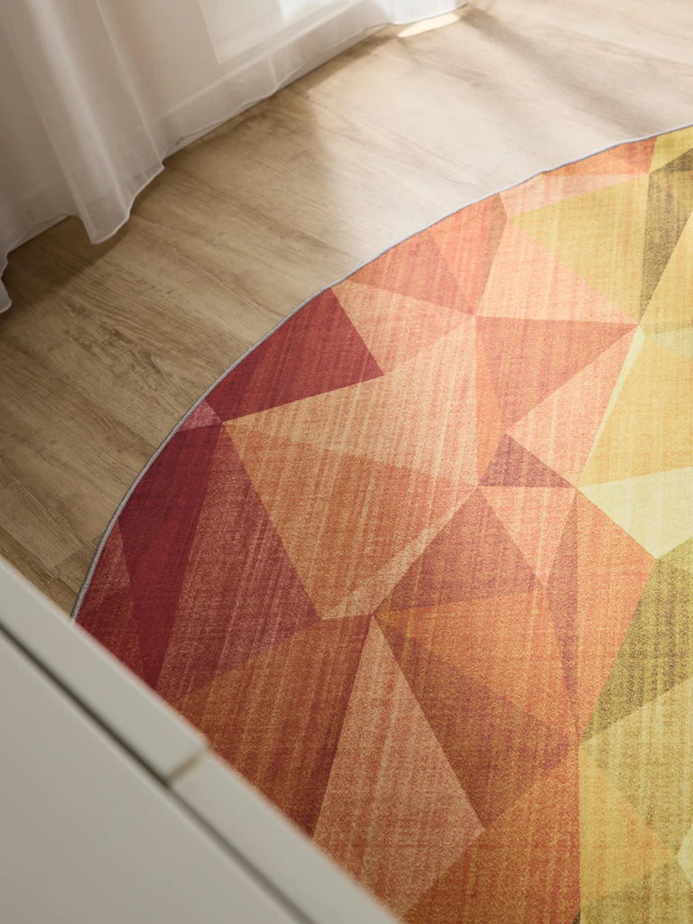 Tapis géométrique arc-en-ciel rond multicolore lavable 120 cm de diamètre