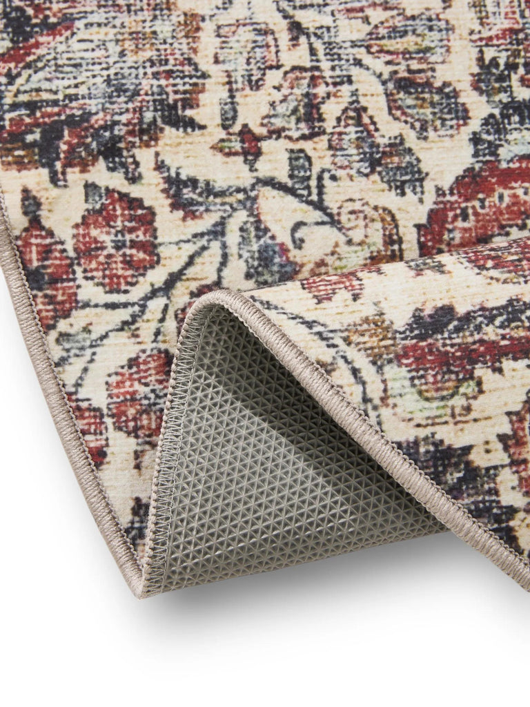 Tapis patchwork vintage rond marron et bordeaux lavable 120 cm de diamètre