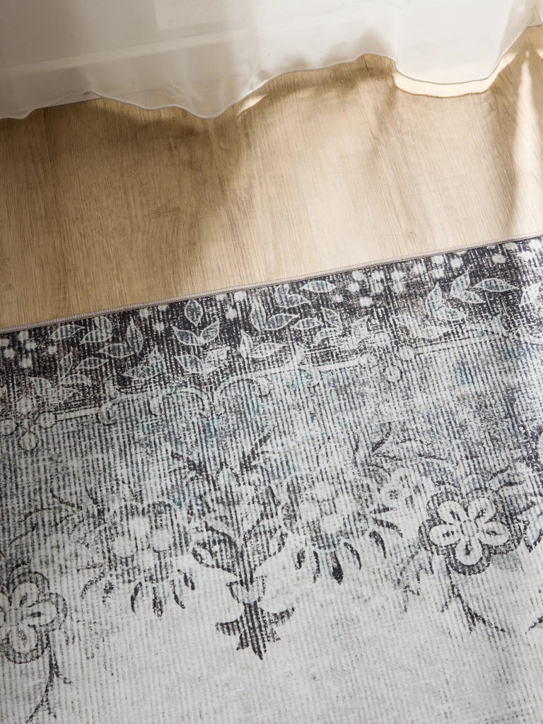Tapis à fleurs vintage gris lavable 200x300 cm