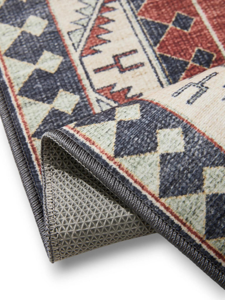 Tapis ethnique inspiration oriental rouge et beige lavable 160x230 cm