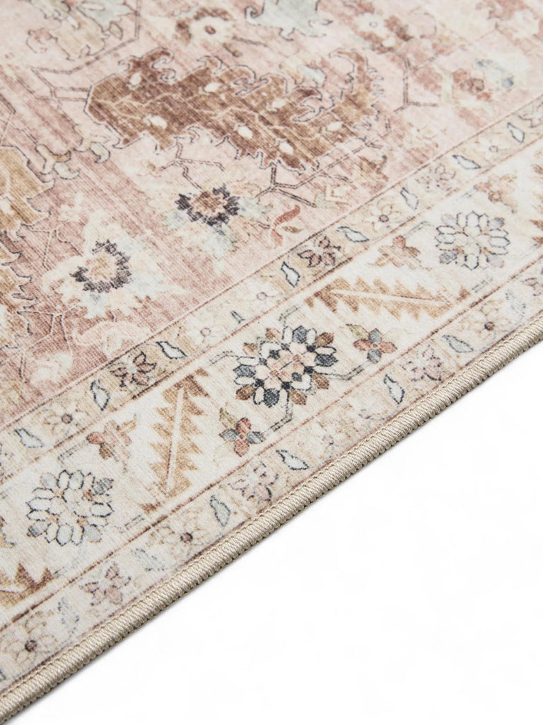 Tapis vintage motif floral beige lavable 240x340 cm