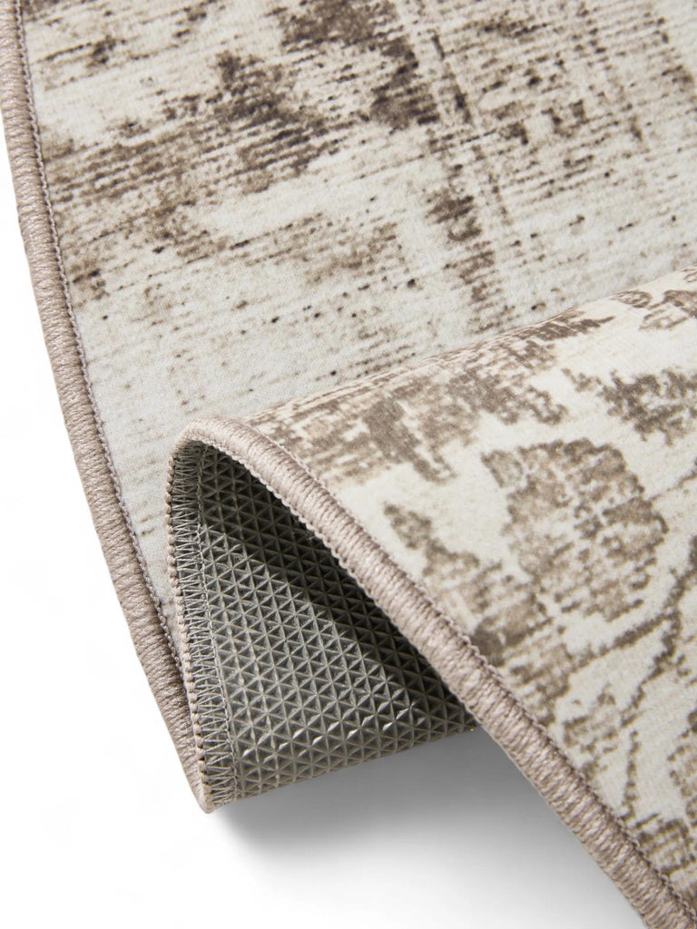 Tapis patchwork vintage rond gris lavable 160 cm de diamètre