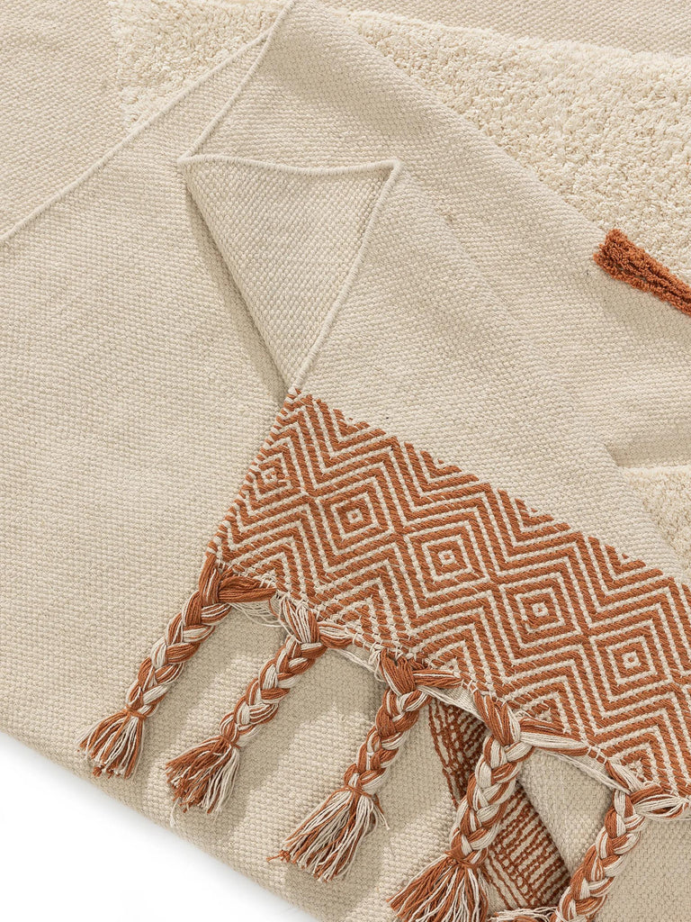 Tapis contemporain à franges motif galet beige et orange en coton 160x230 cm