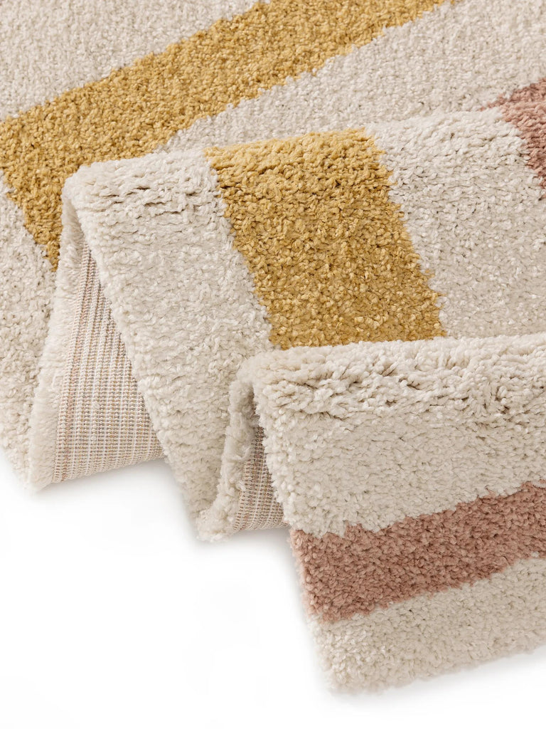 Tapis géométrique motif rectangle enfant crème jaune et terracotta 200x290 cm