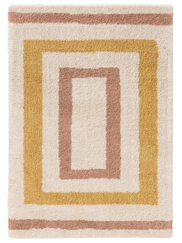 Tapis géométrique motif rectangle enfant crème jaune et terracotta 160x230 cm