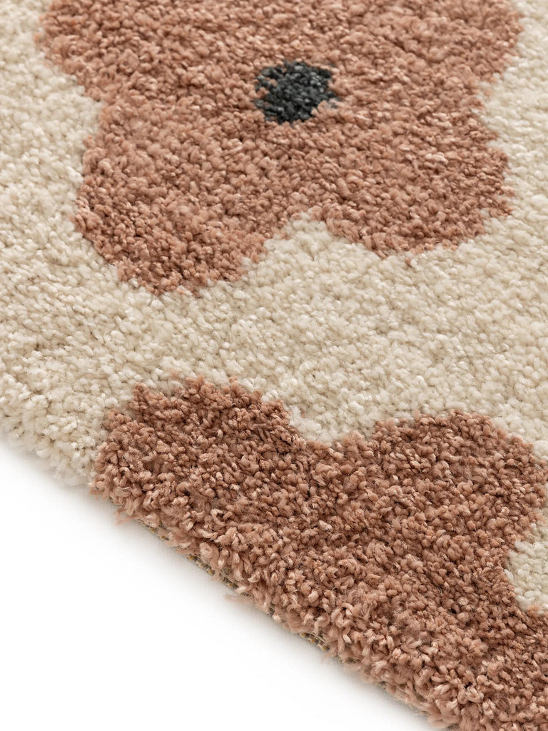 Tapis retro motif floral enfant terracotta et beige 80x150 cm