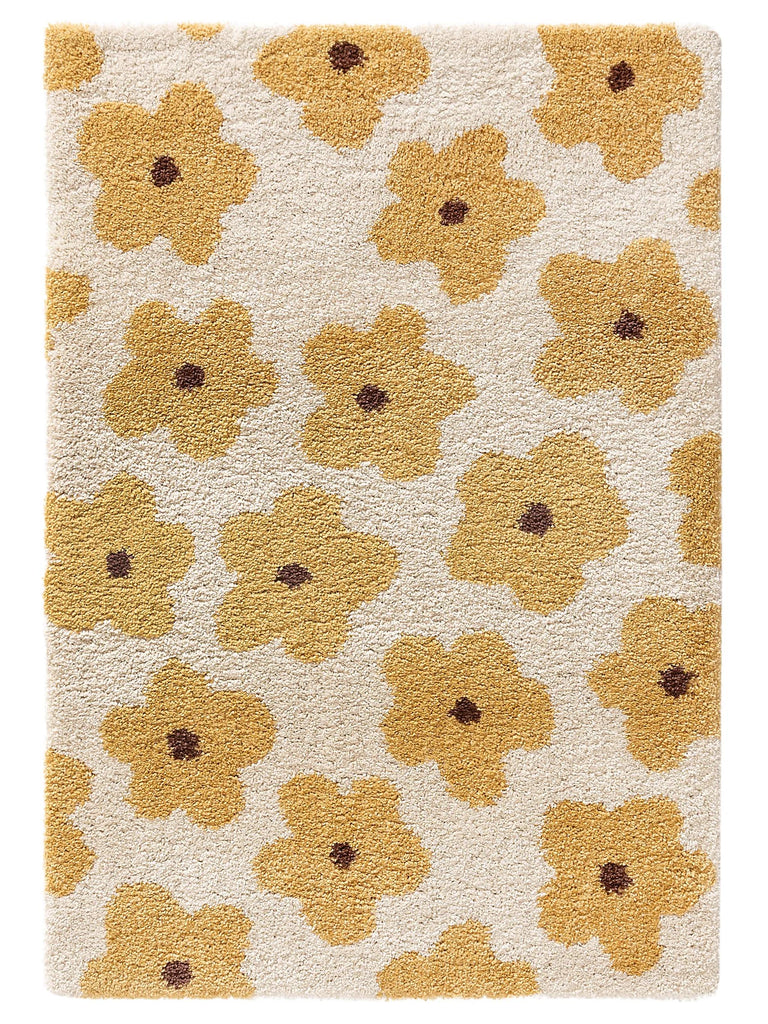 Tapis retro motif floral enfant jaune et beige 160x230 cm