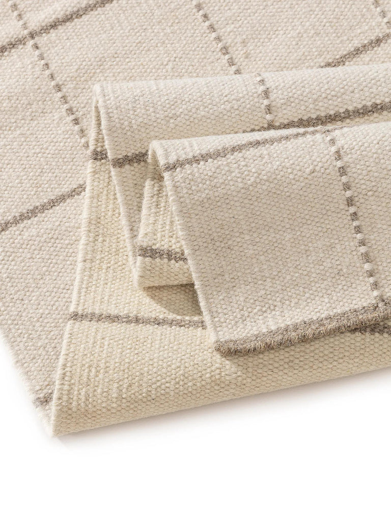 Tapis moderne motif grille géométrique descente de lit crème en laine 70x200 cm