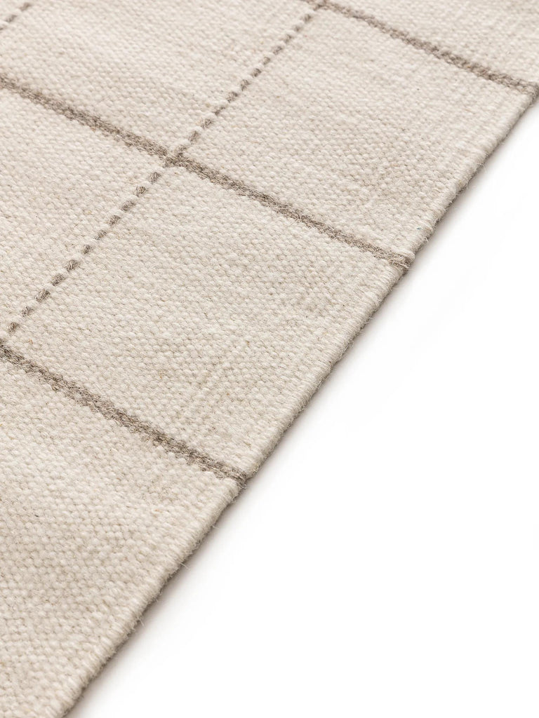 Tapis moderne motif grille géométrique descente de lit crème en laine 70x200 cm