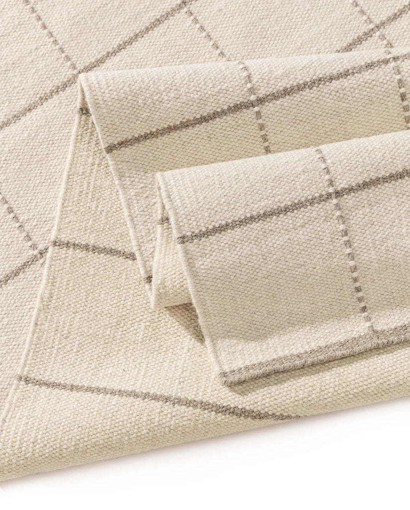 Tapis moderne motif grille géométrique crème en laine 200x300 cm