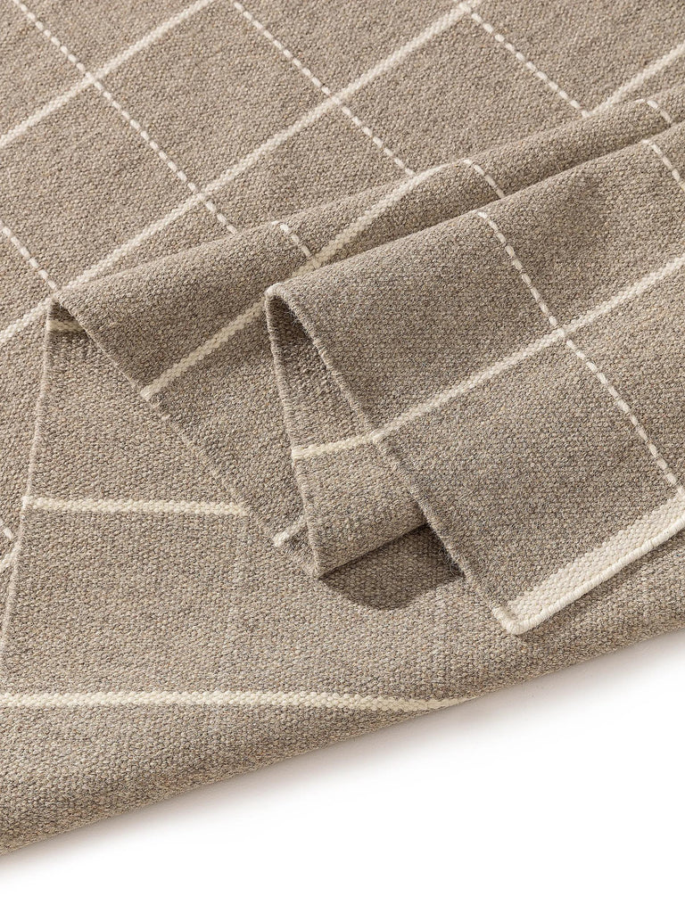 Tapis moderne motif grille géométrique taupe en laine 120x170 cm