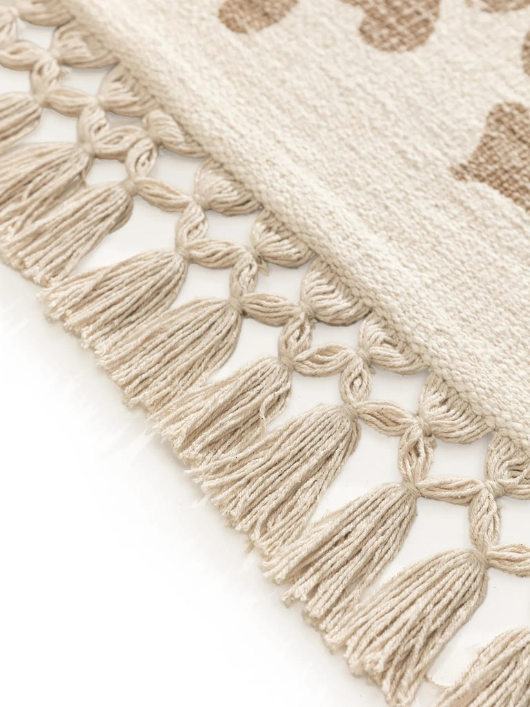 Tapis design motif à fleurs avec franges enfant crème et rose en coton 90x130 cm