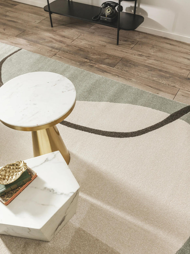 Tapis contemporain motif géométrique vert sauge et beige 160x230 cm