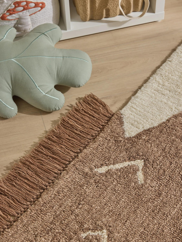 Tapis design motif animal hérisson enfant beige et marron clair en laine 80x120 cm