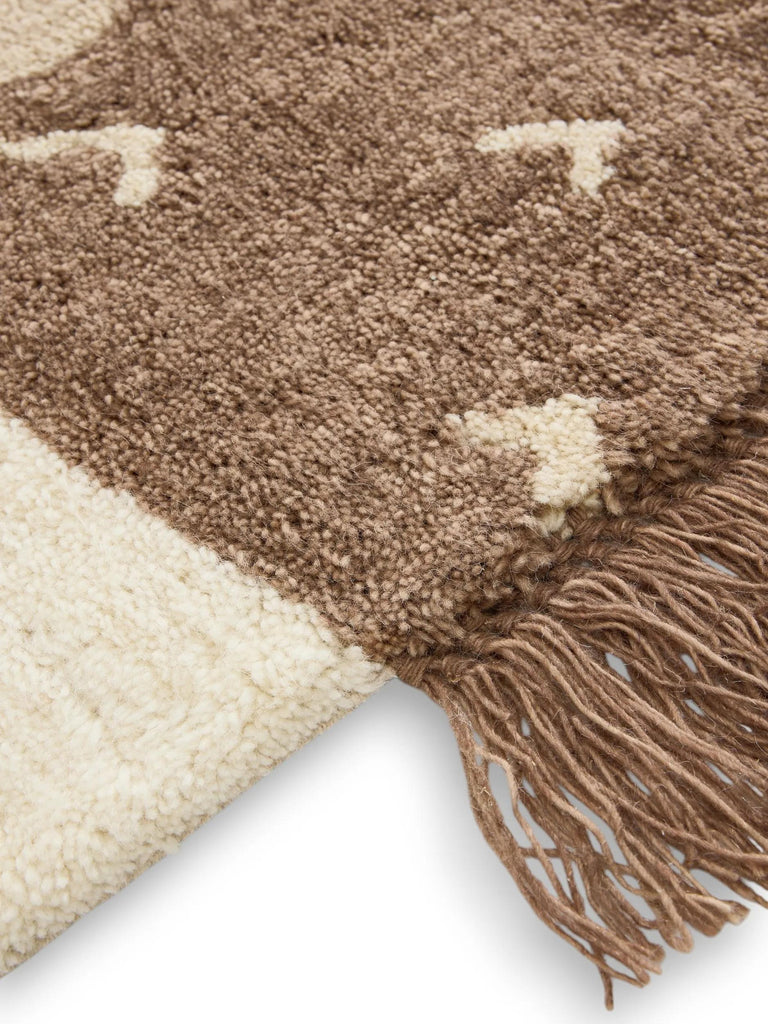 Tapis design motif animal hérisson enfant beige et marron clair en laine 80x120 cm