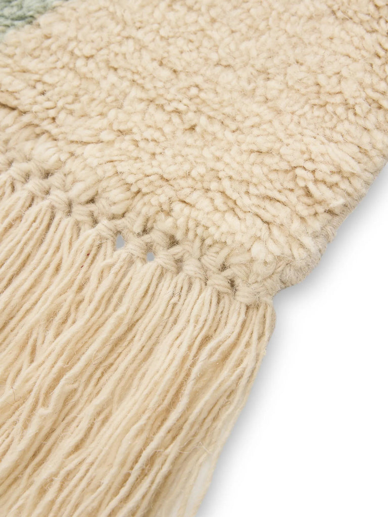 Tapis design motif animal oiseau enfant beige et vert d'eau en laine 160x230 cm