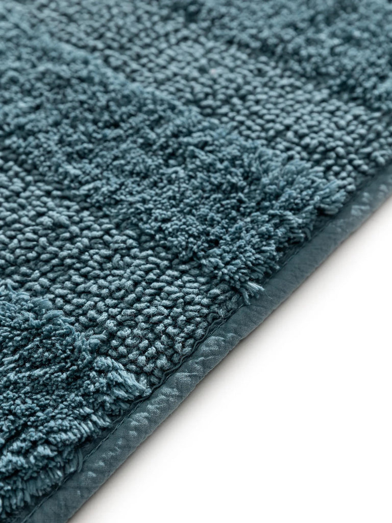 Tapis moderne motif rayé de bain bleu pétrole en coton 50x80 cm