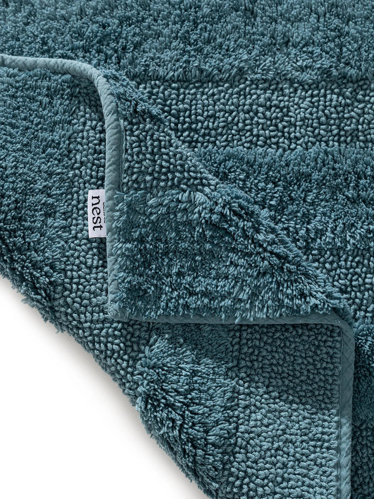 Tapis moderne motif rayé de bain bleu pétrole en coton 50x80 cm