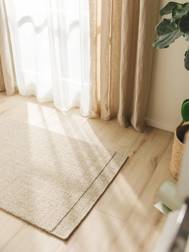 Tapis moderne style scandinave descente de lit gris beige en laine 70x200 cm