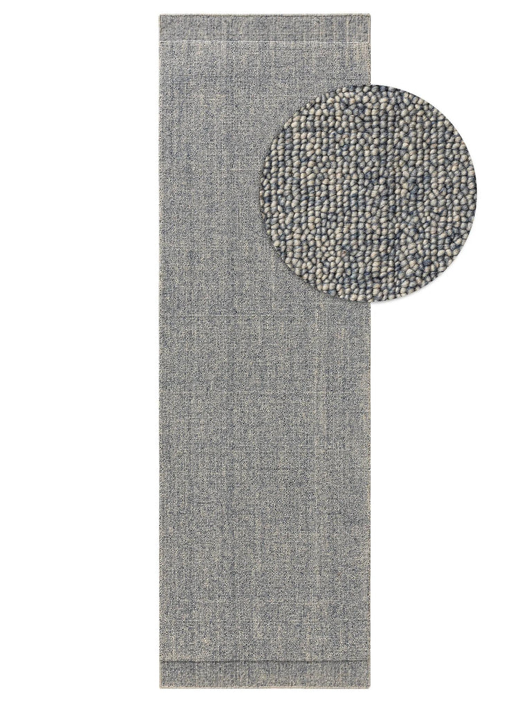 Tapis moderne style scandinave descente de lit bleu gris en laine 70x200 cm