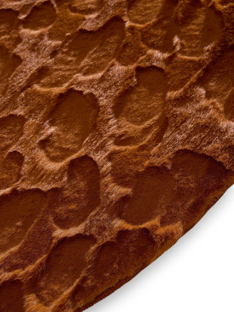 Tapis shaggy design texturé rond orange rouille 120 cm de diamètre