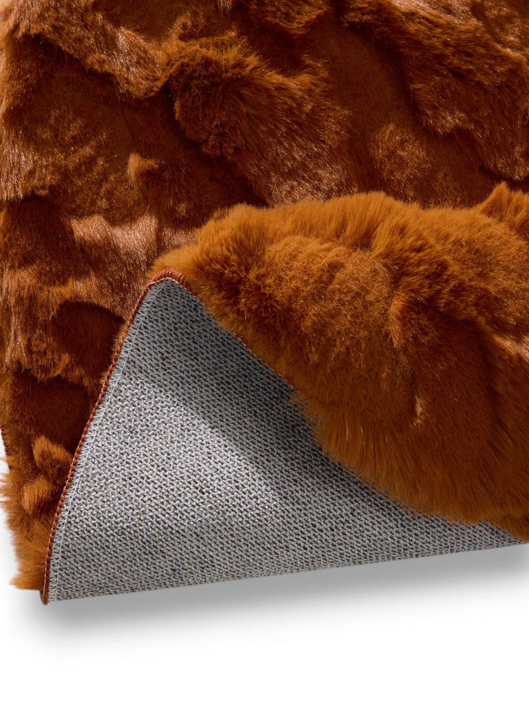 Tapis shaggy design texturé rond orange rouille 120 cm de diamètre