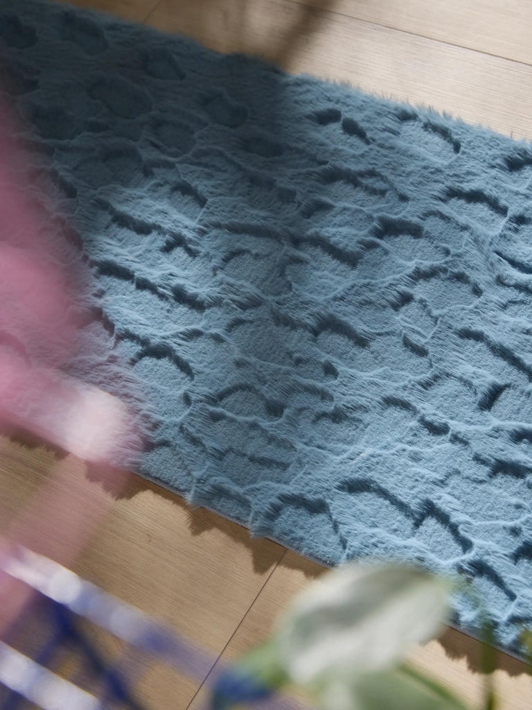Tapis shaggy design texturé de couloir bleu 60x200 cm