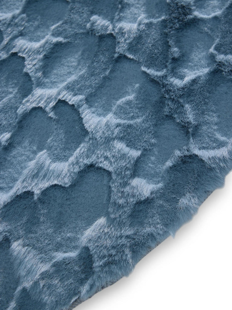 Tapis shaggy design texturé rond bleu 120 cm de diamètre