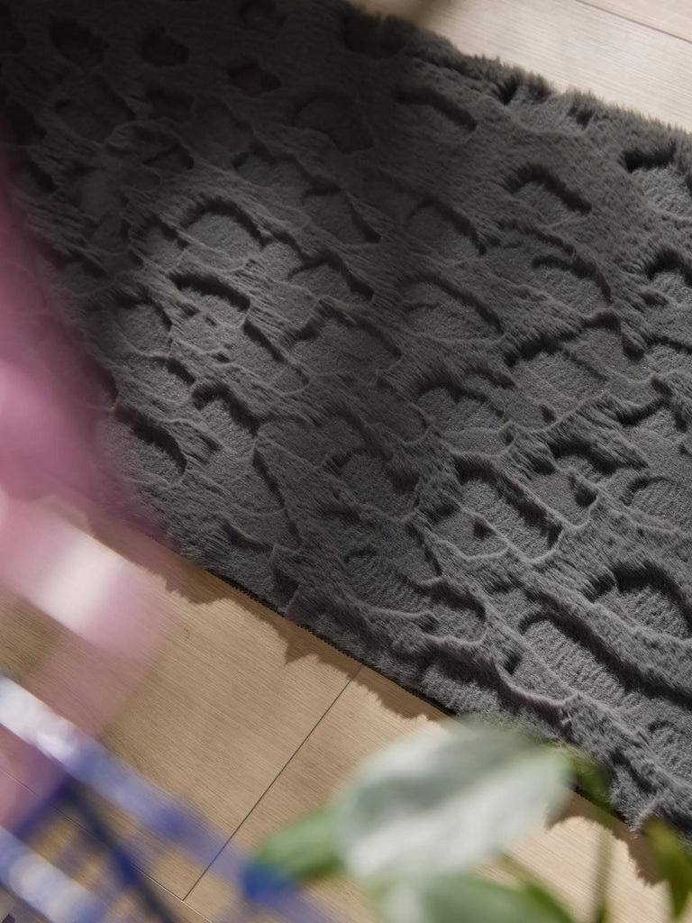 Tapis shaggy design texturé de couloir noir 60x200 cm